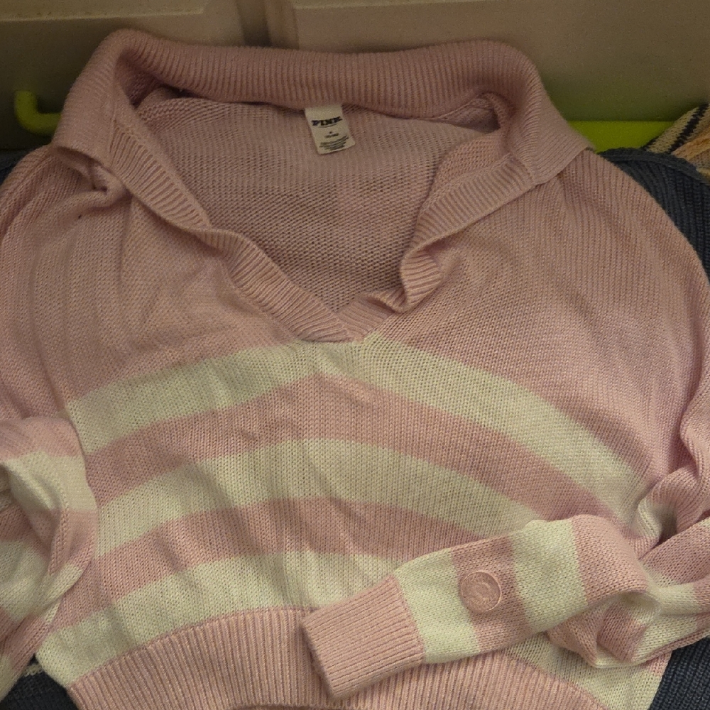 Victoria's Secret Pink and White V-Neck Sweater